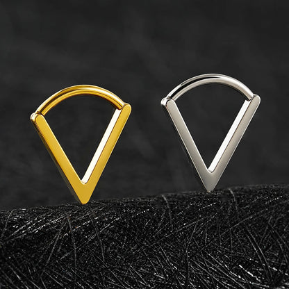 Right Grand ASTM F136 Titanium Triangle Huggie Hoop Earring 16G Simple Geometric V-Shaped Septum Nose Clicker Ring