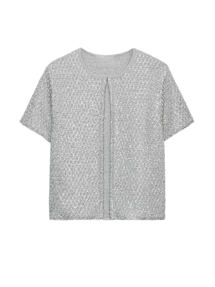 Women's Tank Tops Knitted Sequined Vests Summer Female Square Collar Sleeveless Backless Bodycon Crop Top Chic Lady Knitwear New