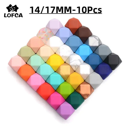 LOFCA 10pcs 14mm/ 17mm Hexagon Silicone Beads  For Jewelry Making Bulk DIY Necklace Pacifier Chain  Popular Jewelry Accessories