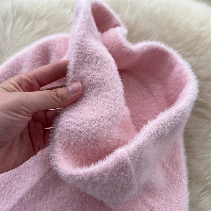 Women Faux Mink Knit Mermaid Skirt High Waist Soft Fuzzy Warm Sweater Skirt Fall Winter Elegant Bodycon Long Midi Skirts 636