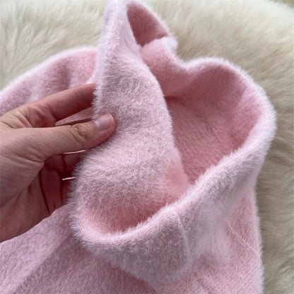 Women Faux Mink Knit Mermaid Skirt High Waist Soft Fuzzy Warm Sweater Skirt Fall Winter Elegant Bodycon Long Midi Skirts 636