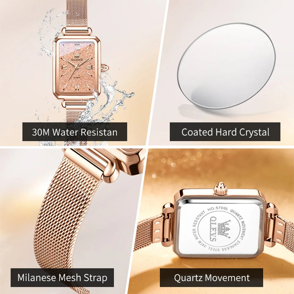 OLEVS 5705 Original Square Woman Watches Quartz Watch Mesh Strap Waterproof Watches For Woman Gift Ladies Clock Reloj