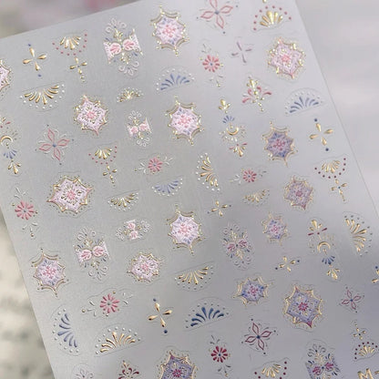 Elegant Gold Scepter 5D Nail Art Stickers Gorgeous Gemstone Luxury Courtly Pattern Necklace Frame Self Adhesive Manicure Decals