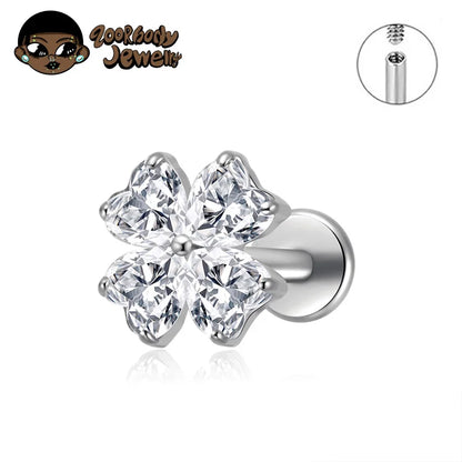 ASTM F136 TItanium with Heart CZ Flower Lab Piercing Labret Lip Studs Sparkle Ear Tragus Helix Conch Lobe Earrings Body Jewelry