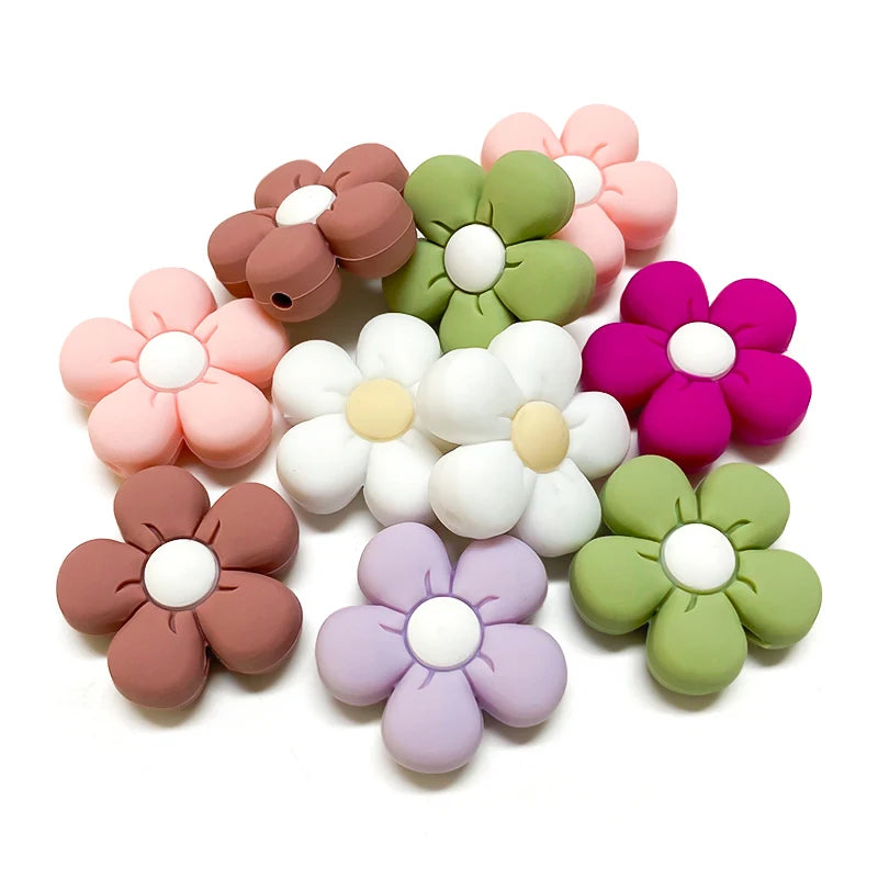 10pcs Silicone Flower Bead BPA Free Teething Infant Chewable Dummy Necklace Pacifier Toy Accessories