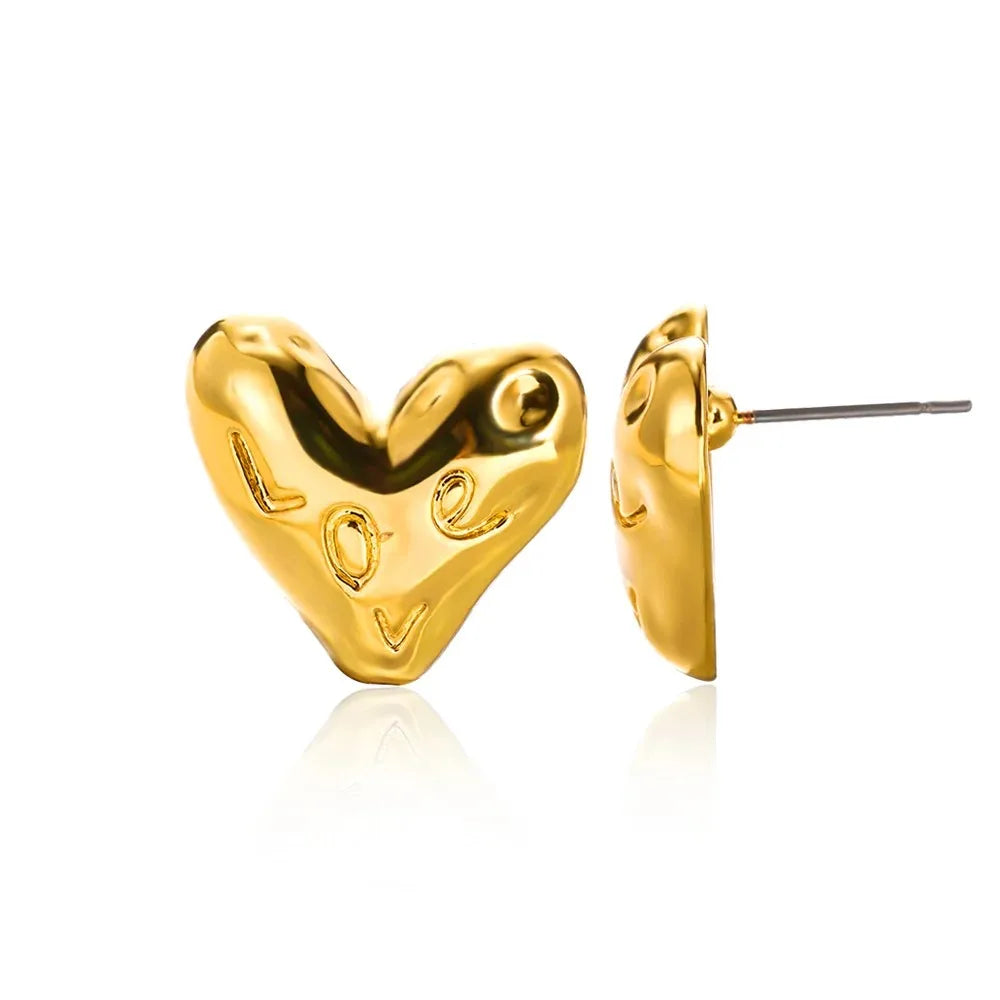 Hollow Zircon Heart Earrings For Women Stainless Steel Gold Color Heart Earring Luxury Wedding Couple Jewelry Gift Free Shipping