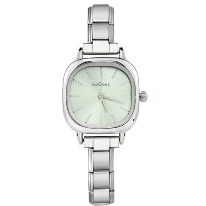 Stainless Steel Strap Width 9mm Women Men Square Shape Quartz Watch Fashion Creativity Hand Chain Wristwatch Birthday Party Gift