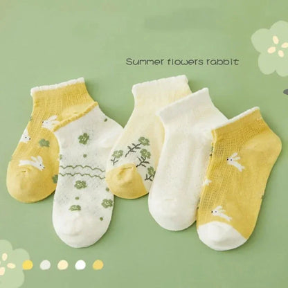 Kids Socks 5 Pairs/Lot Spring Summer Cotton Girls Socks Cute Flowers Pattern for Children Baby Little Girl Clothing Accessories