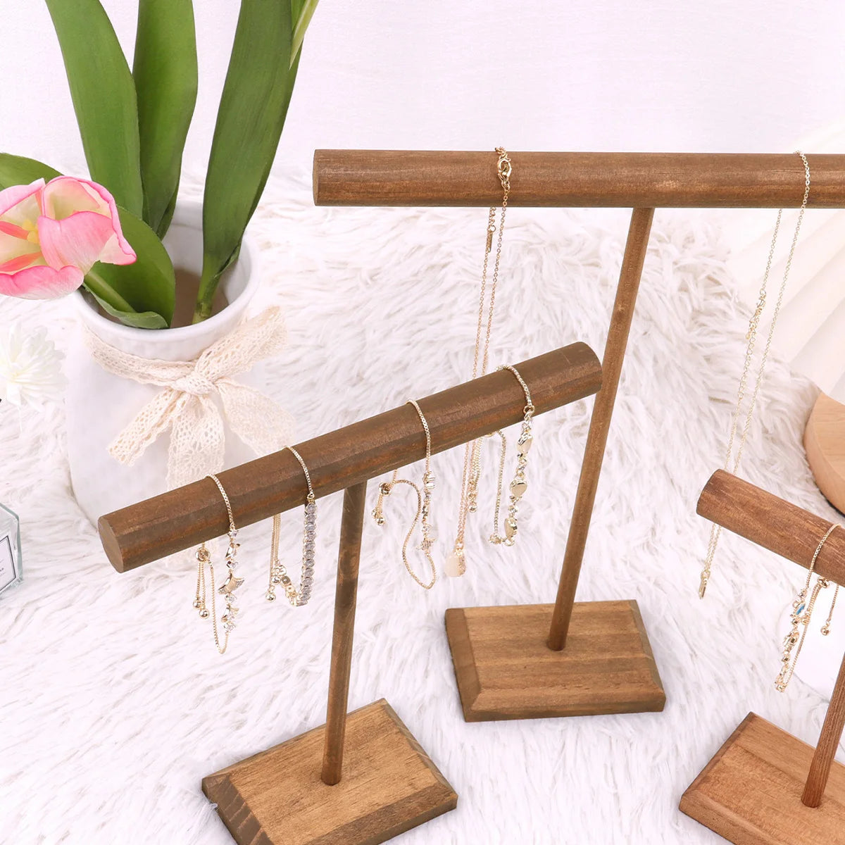 Wooden Jewelry Bracelet Storage Display Chain Watch T-Bar Rack Organizer Hard Stand Holder Jewelry Display Bracelet Display Rack