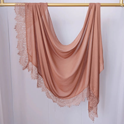 Ramadan Rayon Cotton Modal Hijab Scarf Lace L Edge Splicing Turban Breathable Shawl Cotton Plain Scarf Headscarf Women Hijabs