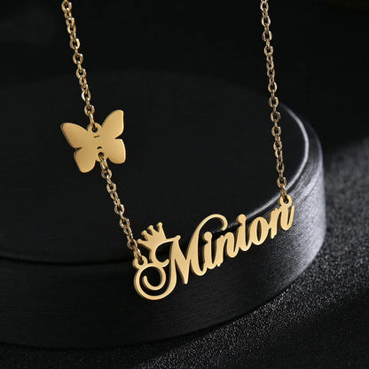 Atoztide Multiple Custom Name Frosted Necklaces Full Stone Butterfly Chain Stainless Steel for Women Pendant Jewelry Gifts
