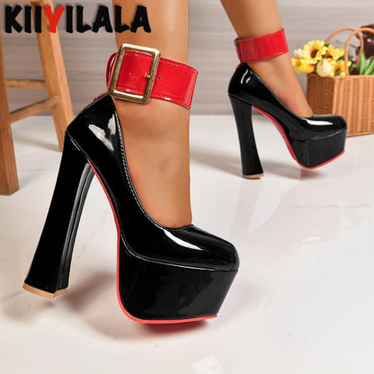Women's Buckle-Strap Chunky Platform Pumps
