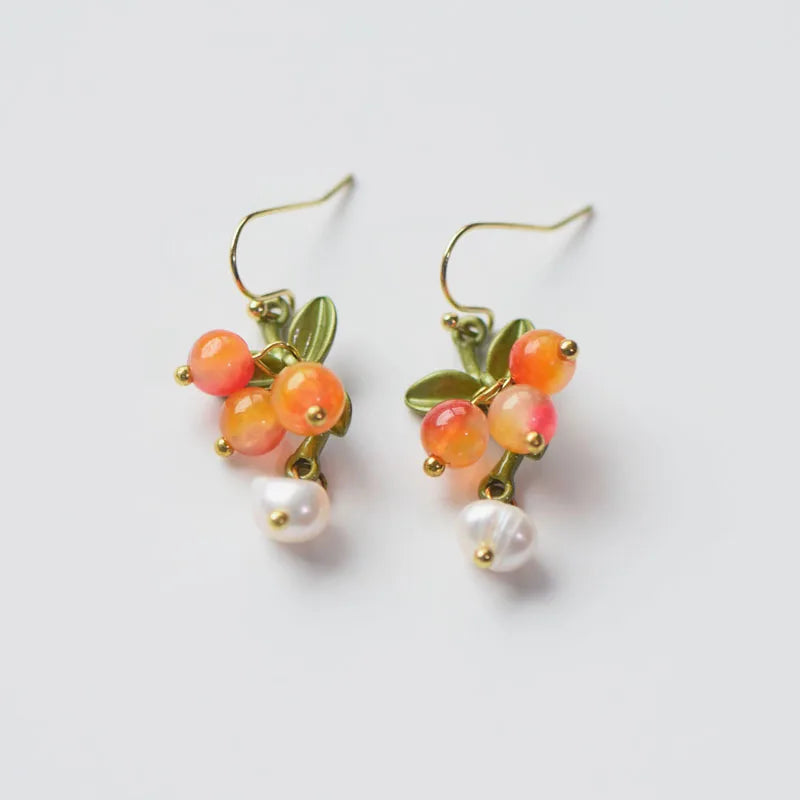 Cute Berries Earring Creative Berry And Leaves Design Beaded Earrings For Gifts Wholesale Cute Fruit Earrings Custom Packaging