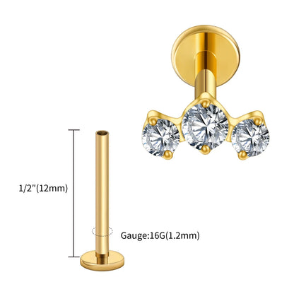 Right Grand ASTM F136 Titanium Triple CZ Cluster Cartilage Earring 16G Mini CZ Labret Tragus Helix Medusa Flat Back Piercing