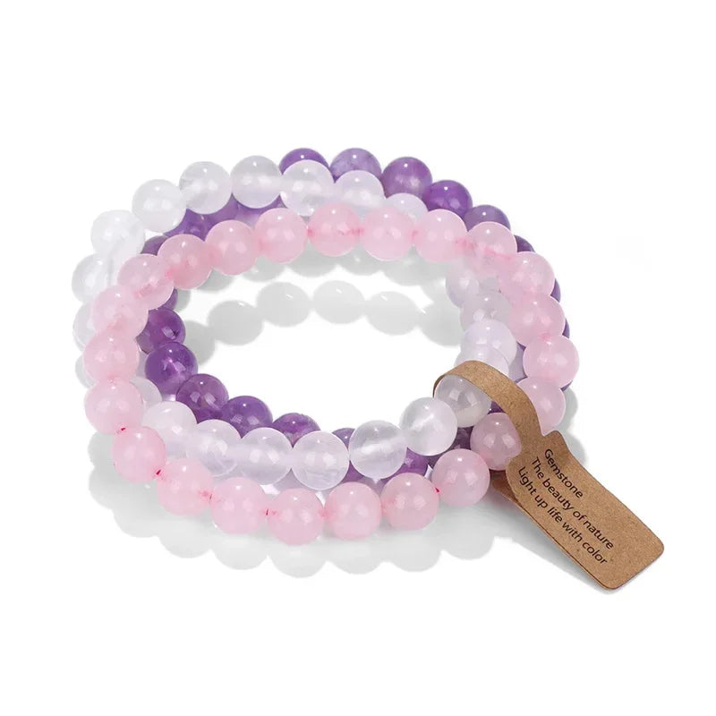 Natural Stone Crystal Beads Semi Precious Women's Bracelet Amethyst Multi Layered Combination Bracelets