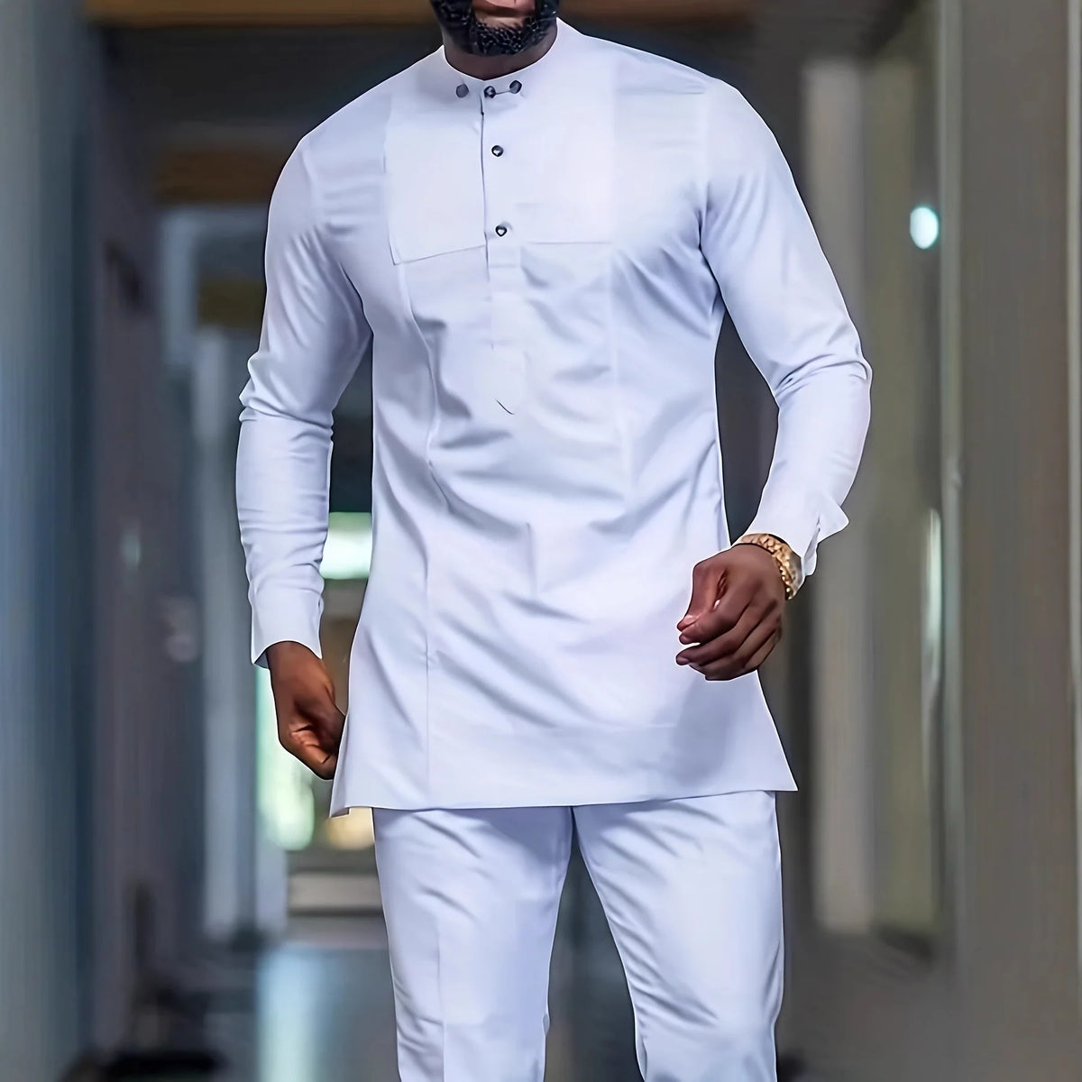 2025 African Men Dashiki Long Sleeve 2 Piece Set Traditional Outfit Africa Clothing White Men's Suit Male Shirt Pants Suits