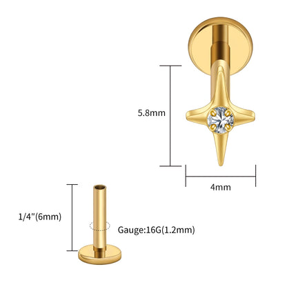 Right Grand ASTM F136 Titanium Four Point Star Flat Back Stud 16G Tiny CZ Cartilage Earring Helix Tragus Nose Piercing Jewelry