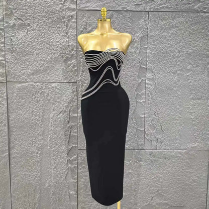 High Quality Women Sexy Strapless Shinning Sequins Bodycon Long Bandage Dress Celebrate Evening Party Cocktail Outfit Vestido