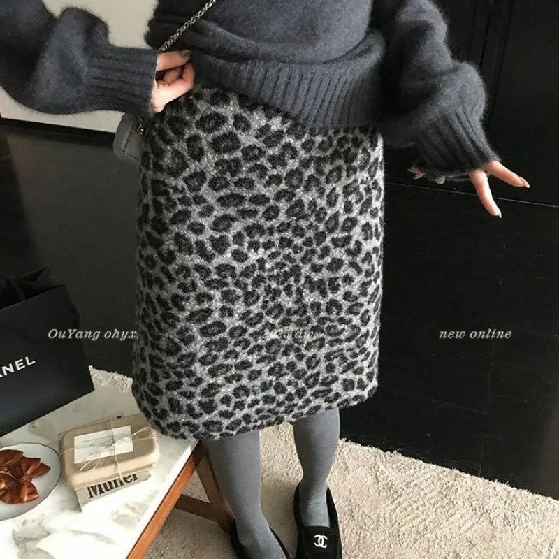 Women Leopard Print Midi Pencil Skirt High Waist Bodycon Casual Straight Knee Length Bottoms