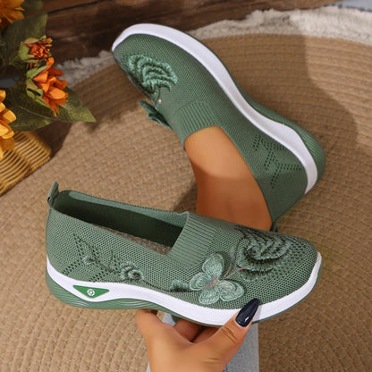 Durable, all-season outdoor women's breathable knit sneakers, lightweight casual walking shoes for spring and summer.
