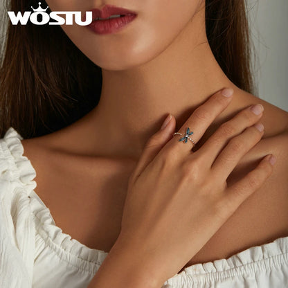 WOSTU 925 Sterling Silver Pet Cat Stackable opening Ring For Women Snake Dog Adjustable rings Fine Jewelry Party Birthday Gift
