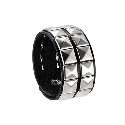 80s Black Round Square Gothic Spike Bracelet Punk Rock Bracelet Studded Faux Leather Bracelet for Men Women