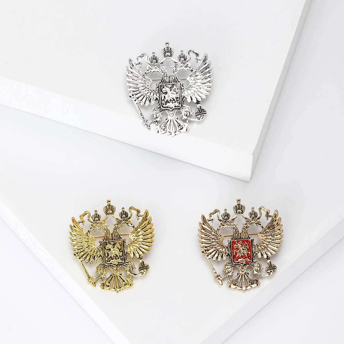 Beaut&Berry Classic Enamel Double Headed Eagle Brooches for Women Unisex Russian Emblem Pins Russian National Day Gifts Friends