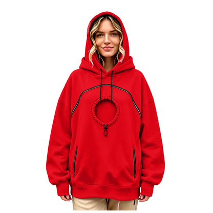 Oversized Hoodie with Pet Pouch Women's Zipper Kangaroo Pocket Sweatshirts for Small Cat & Dog Pet Lover Hoody Hooded Pullover