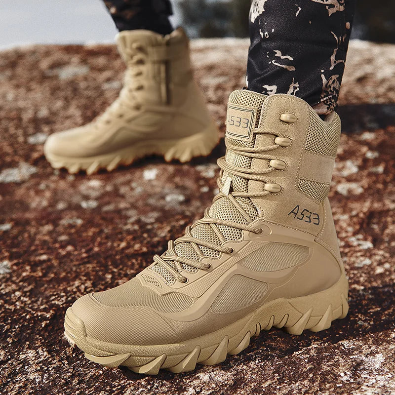 New Men High Quality Brand Leather Boots Tactical Desert Combat Boots Men's Outdoor Hiking Shoes Work Safty Ankle Boots