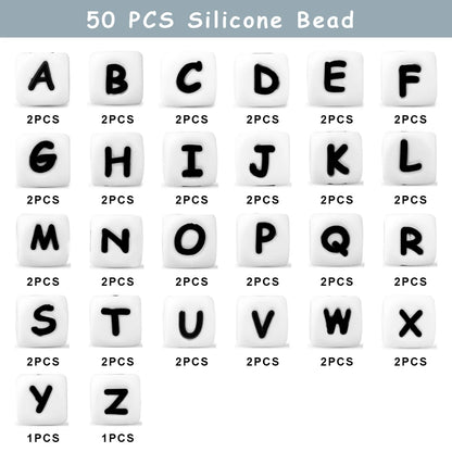 Kovict 10~50Pcs/Lot Silicone Letters Bead 12mm English Alphabet Beads For Jewelry Making DIY Personalized Name Chain Accessories