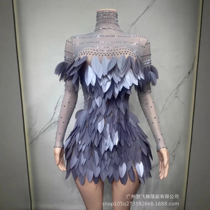 New Fashion Feather Skirt Makeup Ball Skirt Festival Performance Irregular Half Body Skirt Black