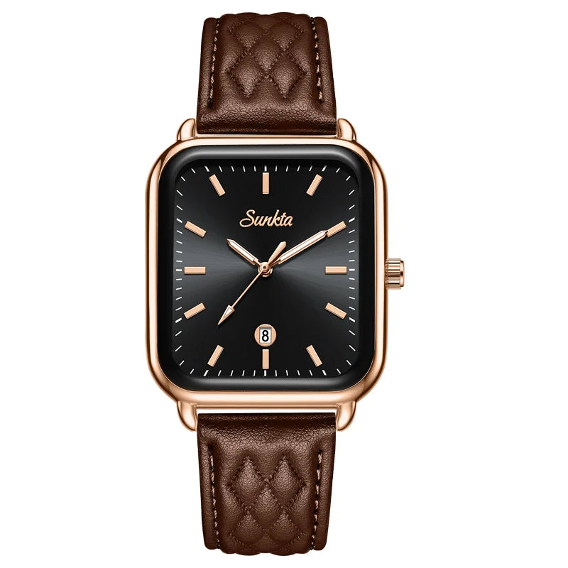 SUNKTA Luxury Watches For Woman Square Dial Waterproof Calendar High Quality Women Watch Elegant Quartz Women's Fashion Watch