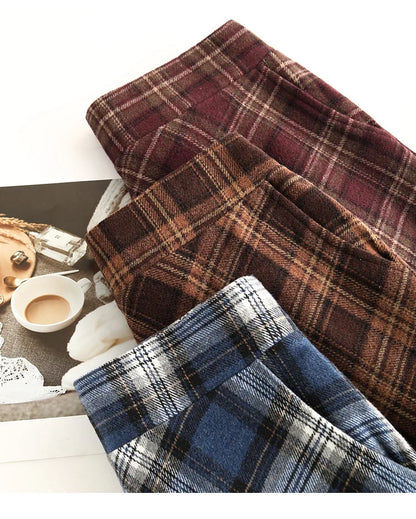 Fairyshely 2026 Winter Brown Plaid Woolen Long Skirt Women Autumn Warm High Waist Midi Skirt Ladies Elegant Thick Pleated Skirt