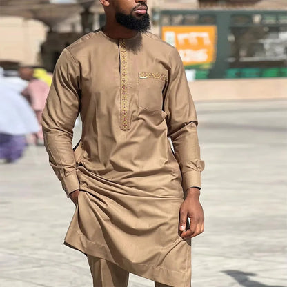 2025 African Men Dashiki Long Sleeve 2 Piece Set Traditional Outfit Africa Clothing White Men's Suit Male Shirt Pants Suits