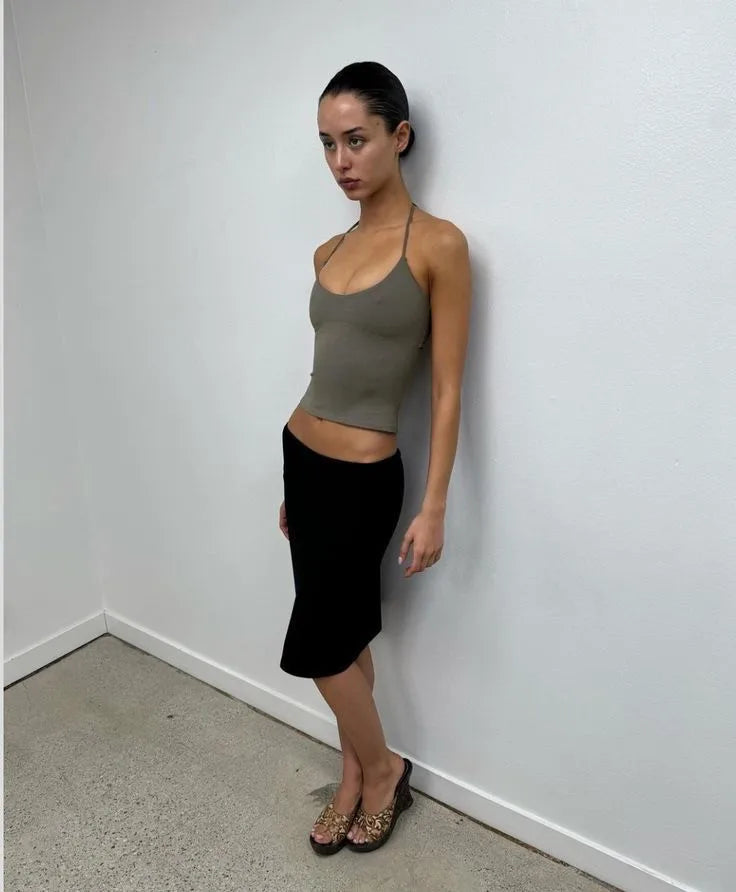 Tank Usd Dollar Print Skirt, Black Mid-Low Waist Bodycon Skirt, Double-Layer Rayon Fabric, Low-Waist Slimming Elastic Versatile Stylish Mid-Length Skirt