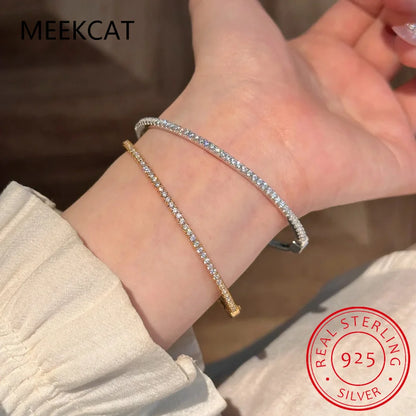 2.5mm All Moissanite Tennis Bangles for Women Luxury Sparkling Bracelets Wedding Birthday Gift 925 Sterling Silver Jewelry
