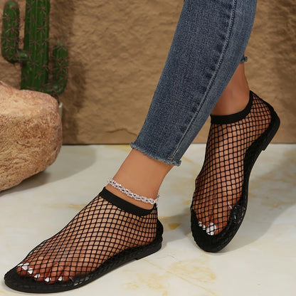 Women Summer Mesh Hollow Sandals Women Flats Shallow New Beach Shoes Comfort Retro Female Flat Shoes 35-43