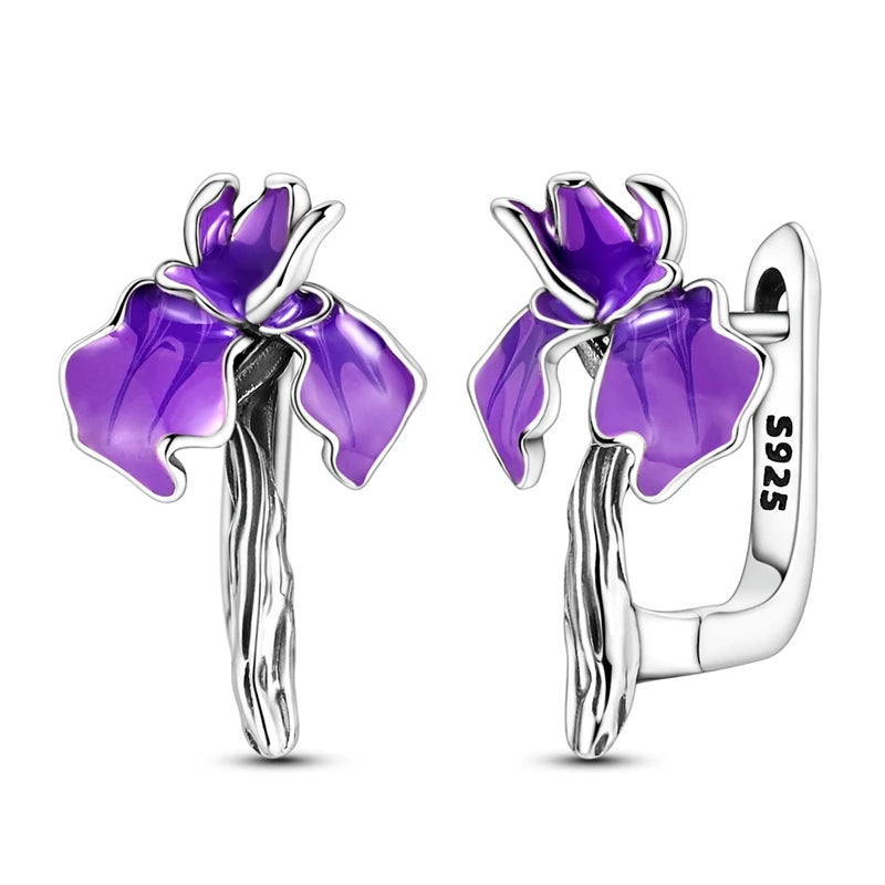 Original 925 Sterling Silver Hoop Earrings Women's Fashion Jewelry Butterfly Iris Lily of the Valley Tulip Flower Luxury Earring