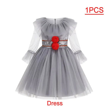 Scary Grey Joker Clown Costume for Kids Horrible Cosplay Dress Set 2026 Halloween Carnival Party Outfit Boys Girls