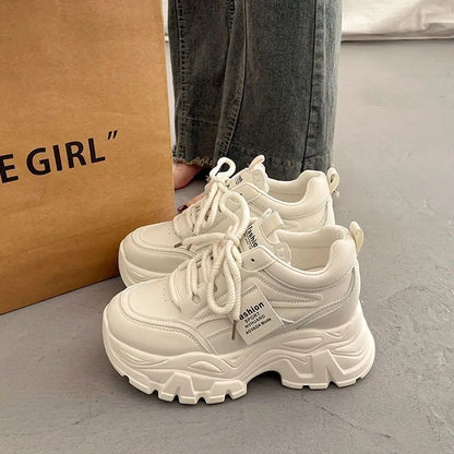 2025 Womens Dad Shoes Korean Thick Bottom High Top Casual Sneakers Fashion Women Increasing 7cm Sneakers Chunky Vulcanized Shoes