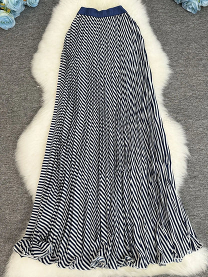 Polka Dot Print High Elegant A-line Pleated Long Skirt For Women 2025 Spring autumn Office Lady Casual Leopard Skirts