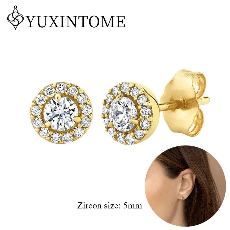 925 Sterling Silver Ear needles Crystal Zircon Small studs Earrings for Women gold-plated round Piercing Earrings New in 2022