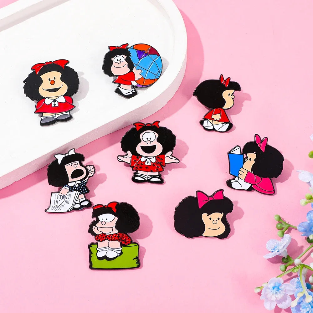 8 Pcs Anime Mafalda Cute Character Brooch Individuality Enamel Pin Backpack Clothing Jewelry Metal Badge Accessories Gift