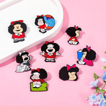 8 Pcs Anime Mafalda Cute Character Brooch Individuality Enamel Pin Backpack Clothing Jewelry Metal Badge Accessories Gift