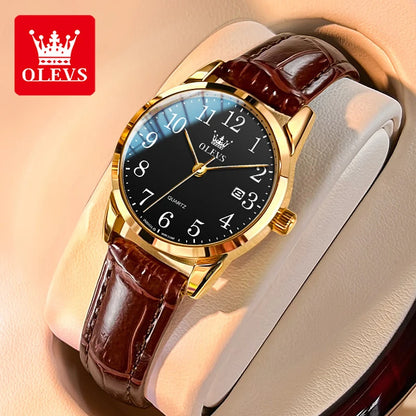 OLEVS 5566 Classic Brand Quartz Women's Watch Luxury Business Waterproof Leather Strap Elegant Dating Women's Clock Reloj Mujer