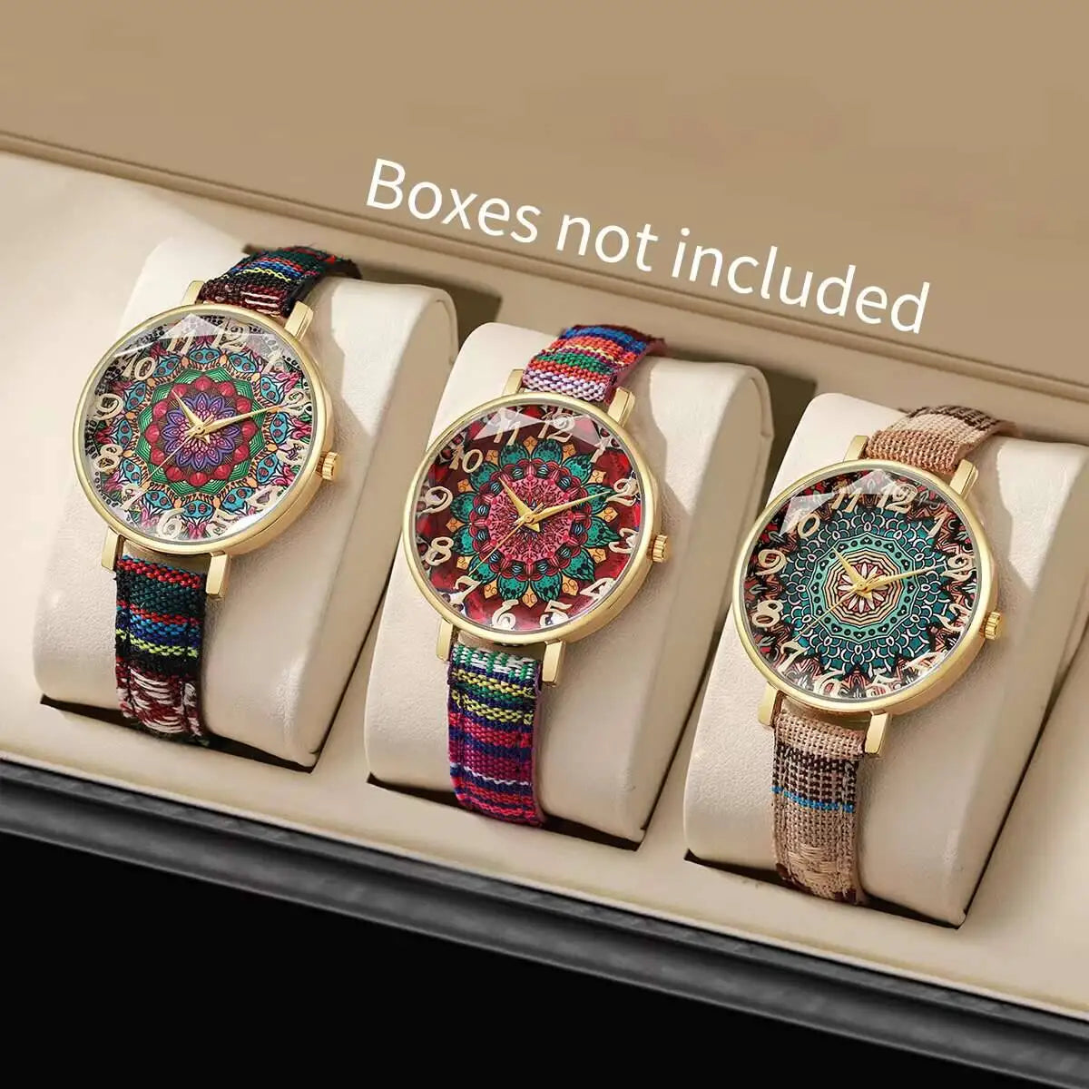 2/3/5PCS Fashion Women Watches Vintage Flowers Printed PU Strap Quartz Watch Reloj Mujer（Without Box）