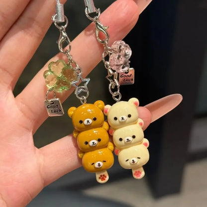 Cute Bear Phone Charms Pendant Kawaii Anime Keychain Accessories for Keys Schoolbag IPhone17 Pro Max Airpods Ins Korean Style
