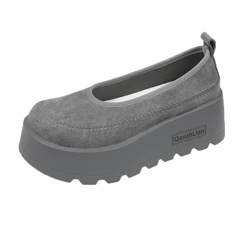 Aphixta 2025 New Suede Platform Shallow Woman Shoes Yellow Loafers Spring Woman Fashion Shoes Concise Chunky Heel Shoes Woman
