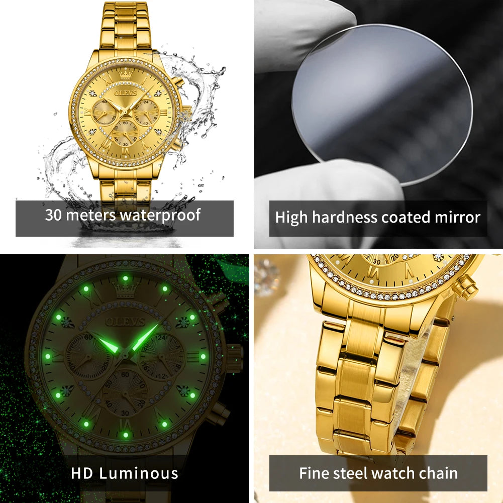 OLEVS TY715 Watches For Woman Original Quartz Wristwatch Waterproof Luminous Stainless Steel Multifunctional Ladies Watch Gift
