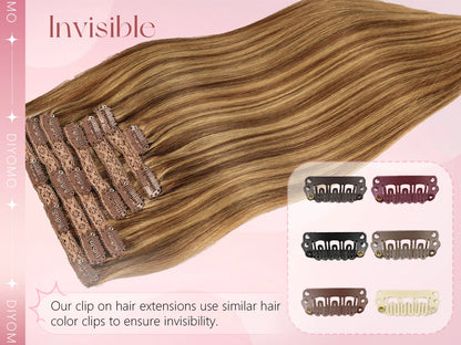 Natural Black Straight Human Hair Extensions Set of 7 PU Clip-In Invisible Wefts 116g Lightweight for Women Hairdressing